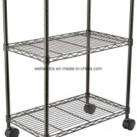 Multi-Purpose 3 Tiers Epoxy Black Steel Storage Wire Rack with Wheels