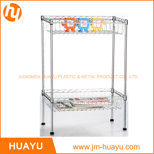 Kitchenware 2 Tier Chrome Steel Wire Shelving Storage Rack With 2 Baskets Image1