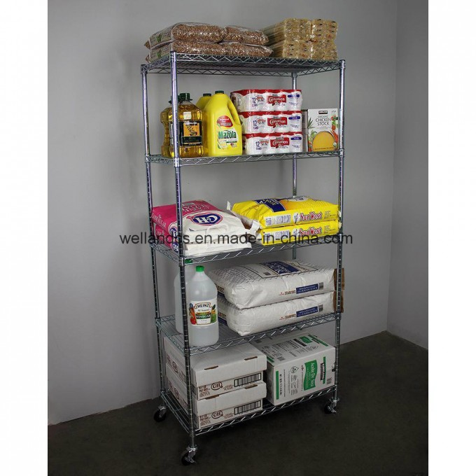 Light Duty 5 Tiers NSF Heavy Dury Steel Wire Shelving Restaurant Food Storage Rack with Wheels Image1