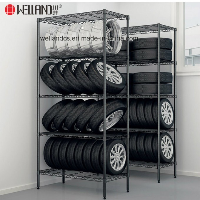 Dark Grey Epoxy Coated 5 Shelf NSF Light Duty Steel Garage Warehouse Tires Storage Shelving Rack Image1