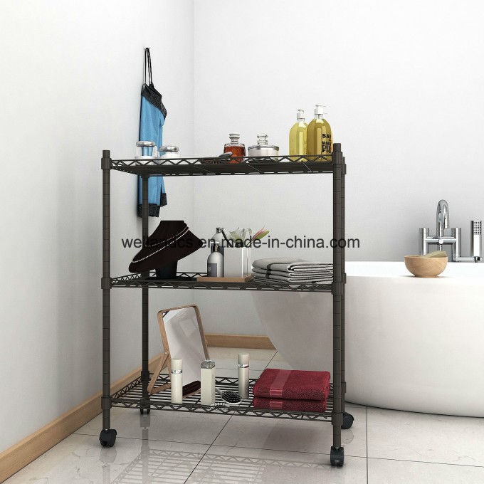 Carbon Grey Powder Coated 3-Tire Bathroom Adjustable Shelf Height Wire Shelving Rack with Nylon Cast Image1