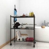 Carbon Grey Powder Coated 3-Tire Bathroom Adjustable Shelf Height Wire Shelving Rack with Nylon Cast