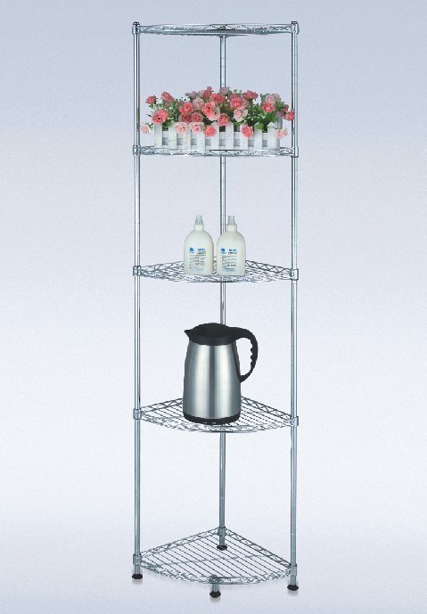 Free Standing Small 4-Tire Bathroom Kitchen Storage Shelves Carbon Steel Wire Corner Shelving Image1
