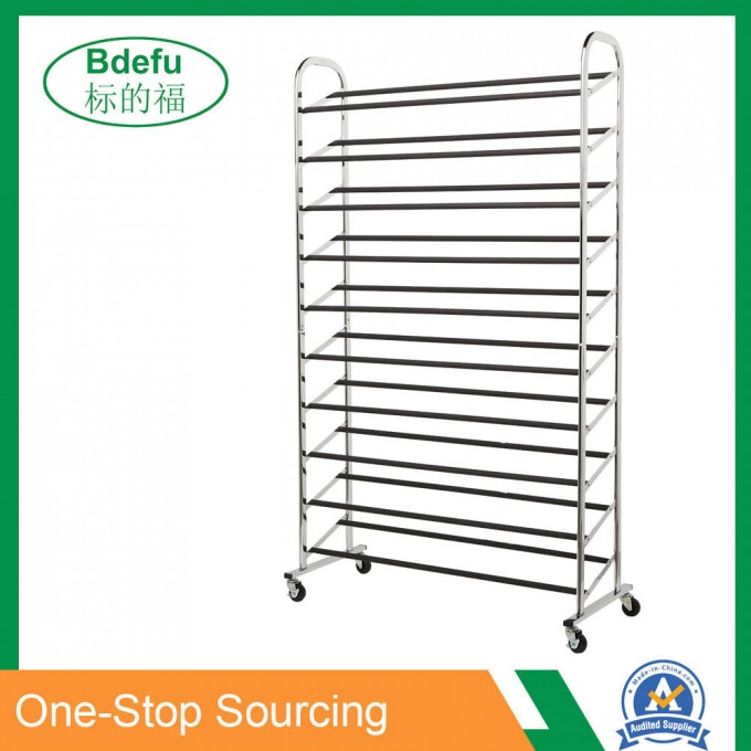 50 Pair Shoe Rack Storage Organizer 10 Tier Chorme Shoe Rack with Wheels Image1