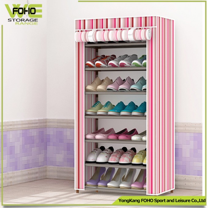 Simple Pink Stripe Printed Cover Wholesale Modern Cheap Shoe Rack Image1