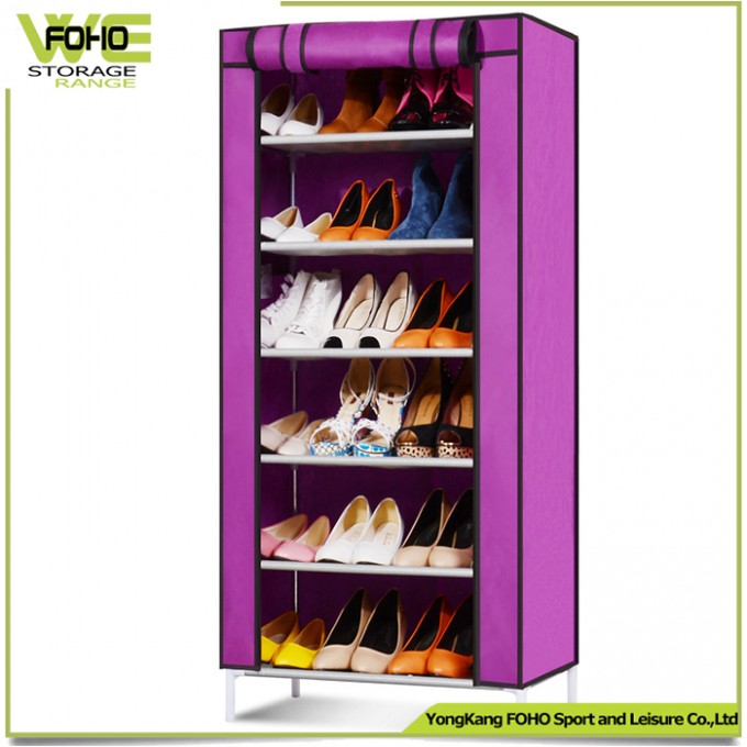 Rental Housing Purple Cover Iron Frame Collapsible Foldable Shoe Rack Image1