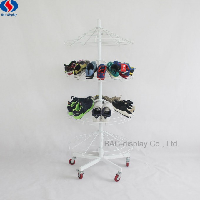 Supermarket 4 Layer Height Adjustable Rotating Height Circular Metal Shoe Display Rack Image1