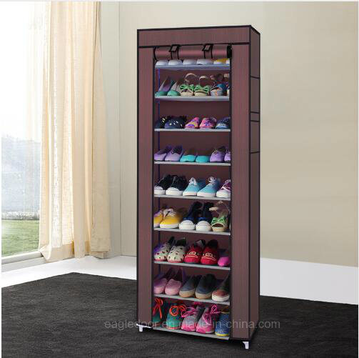 9 Tier Shoe Shelves Canvas Fabric Shoe Rack Storage Cabinet Rail Shoes Organizer Zipper Standing Sap Image1