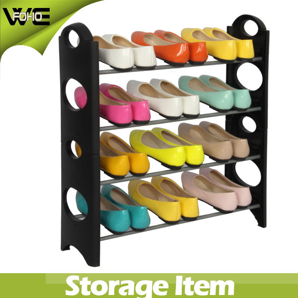 4-Tier Shoe Organizer Storage Floor Standing Rack 12 Pairs Plastic Image1