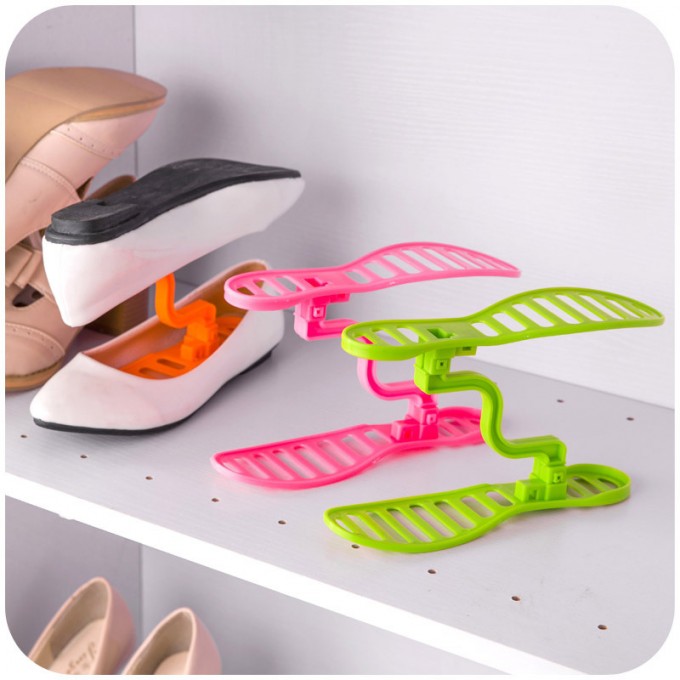 Whole Eco-Friendly Adjustable Plastic Double Shoe Rack Image1
