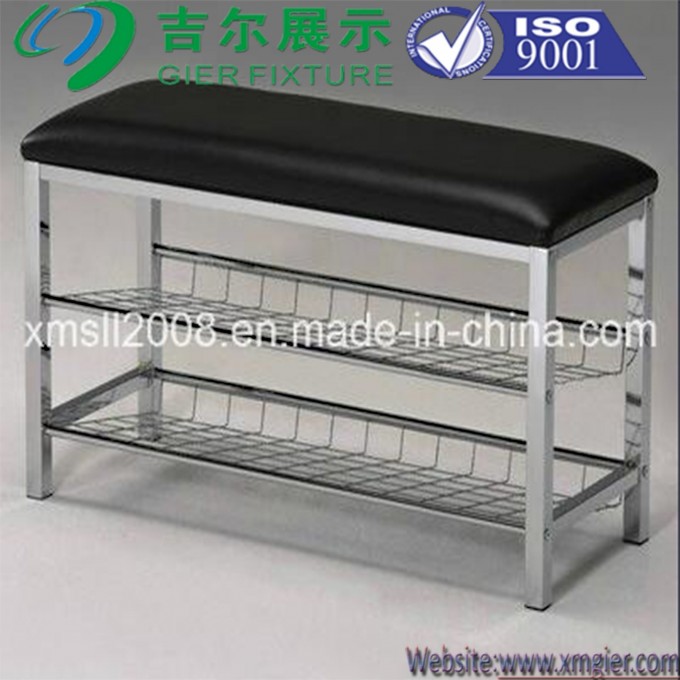 Two Tiers Metal Shoe Rack with Faux Leather Upholstery Ce (G-SR12) Image1
