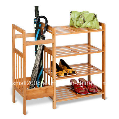 Wood Shoe Rack of Four Tiers with Umbrella Rack with CE (G-SR07) Image1