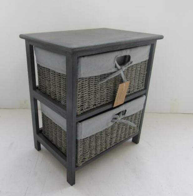 Two Layers Wooden Rack with 2 Storage Baskets Boxes Image1