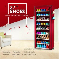 9 Tier Shoe Shelves Canvas Fabric Shoe Rack Storage Cabinet Rail Shoes Organizer Zipper Standing Sap