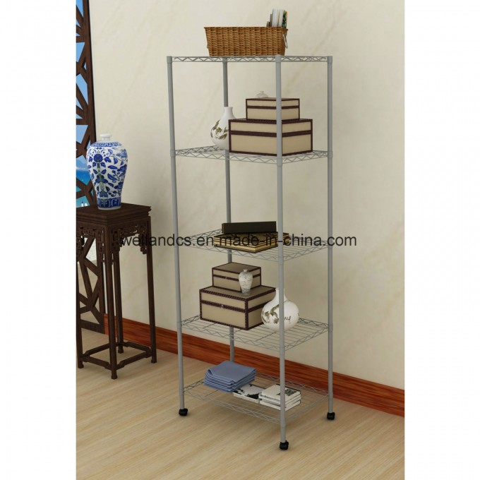 Mobile 5 Shelf Sturdy Powder Coated Metal Household Storage Rack with Knock Down Style Image1