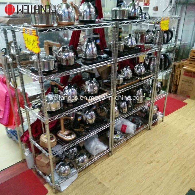 NSF Approval 5tiers Heavy Duty 500lbs Grocery Retail Chrome Metal Display Wire Shelving Rack Image1