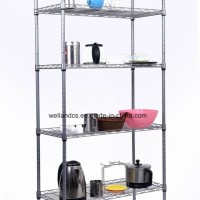 No Tools Assembly DIY 5 Tiers Adjustable Chrome Steel Wire Shelving Storage Rack with 2" Nylon 
