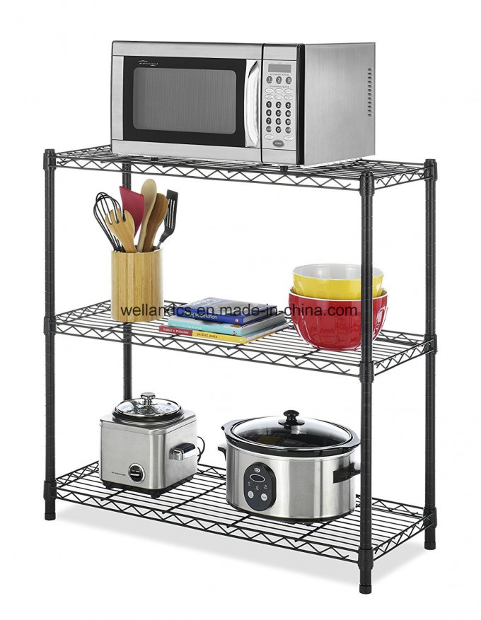 Black Coated Finish 3 Tier Light Duty Metal Wire Kitchen Garage Storage Organizer Rack Image1