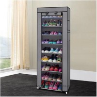 9 Tier Shoe Shelves Canvas Fabric Shoe Rack Storage Cabinet Rail Shoes Organizer Zipper Standing Sap