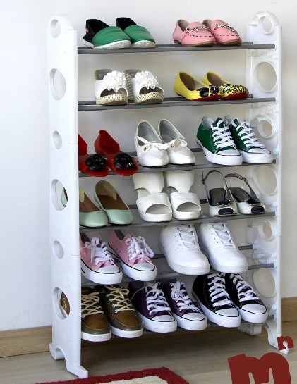 White Shoe Rack, 6 Layer with Metal Plastic Material (FH-SR0066W) Image1