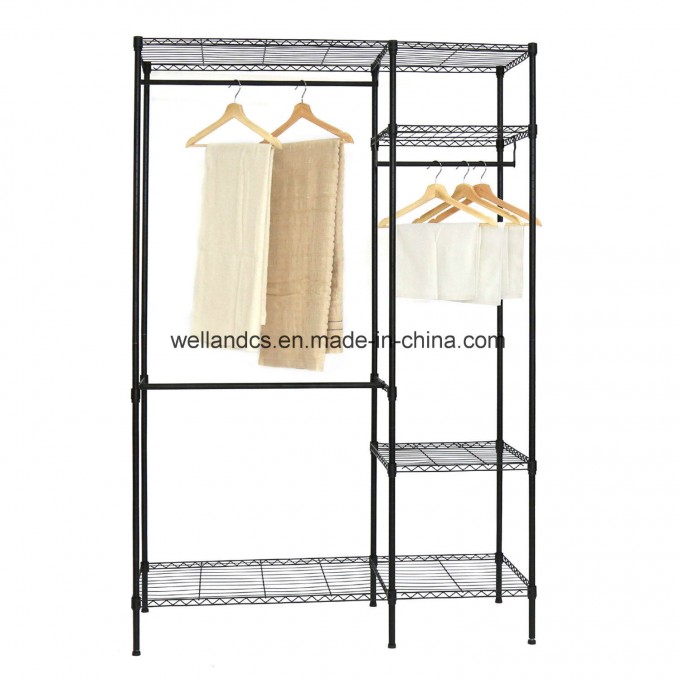 Black Coated Metal Bedroom Wardrobe Rack with Oxford Cloths Fabric Cover Image1