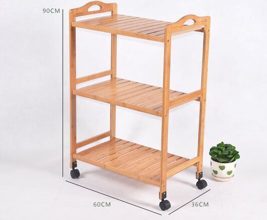 Handicraft Furniture Bamboo Shelves Rack with Wheel Wholesale Image1