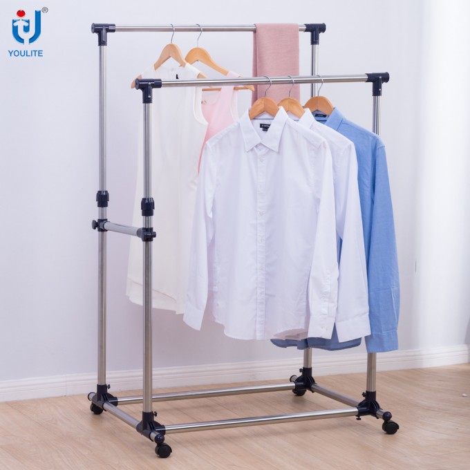 Double Pole Indoor Landing Metal Clothes Rack Image1