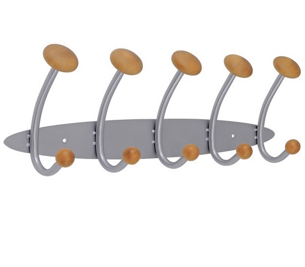 Double Hook Metal and Wooden Hanger Wall Mount Coat Rack Image1