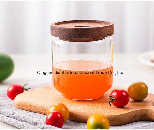 Heat-Resisitant Dry Food Glass Bottle with Acacia Mangium Cover Image1