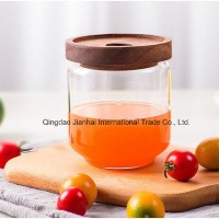 Heat-Resisitant Dry Food Glass Bottle with Acacia Mangium Cover