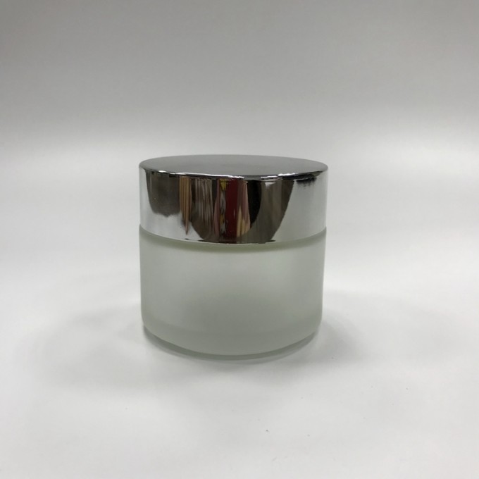 50g Frost Glass Jar Cream Container with Aluminum Golden Lid Image1