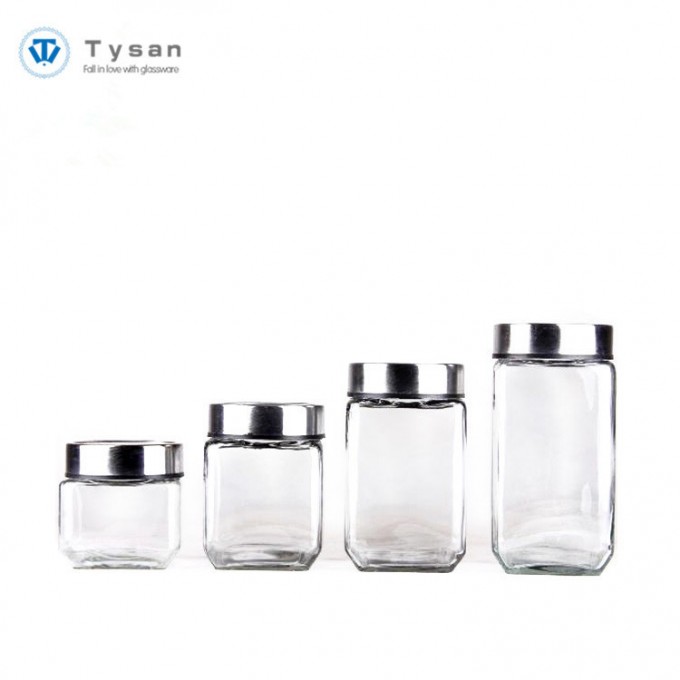 Square Glass Tank Storage Jar with Stainless Steel Lid Image1