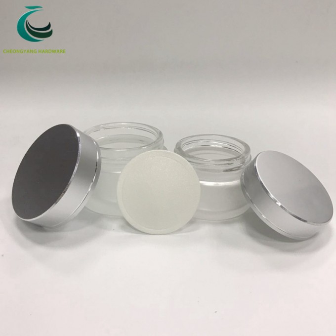 Custom Round Shape 5g10g20g30g50g100g Frosted/Clear Glass Cosmetic Cream Jar with Silver Cap Image1