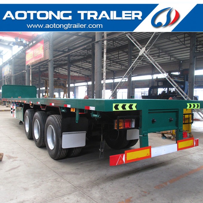40 Feet 3axle 12wheels 50ton Flat Bed Container Truck Trailer Image1