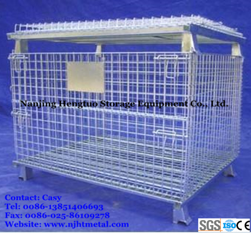 Collapsible Storage Mesh Container with Casters for Warehouse Usage Image1