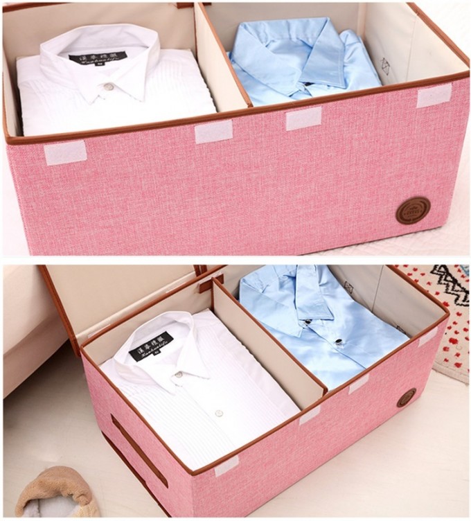 Pink Foldable Separate Fabrics Large Non Woven Storage Container with Two Lids Image1