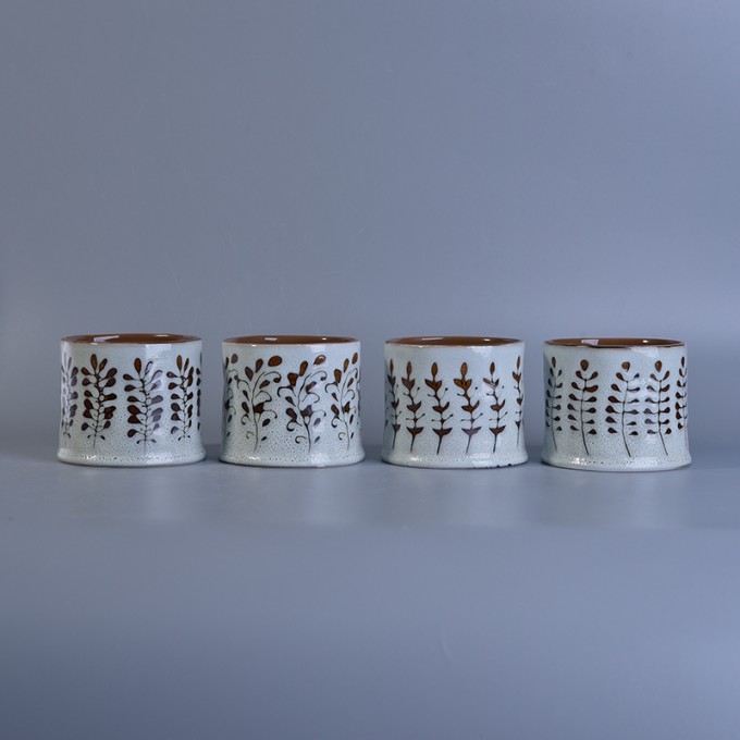 Unique Ceramic Candle Container with Hand Painting Finish Image1