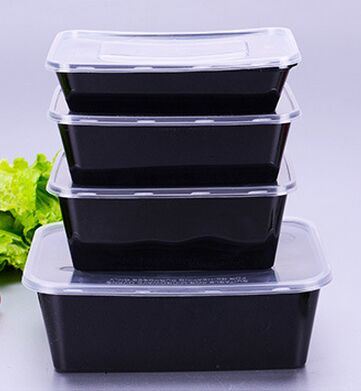 Black Color 500ml Disposable Microwave Clear PP Rectangular Food Container with Lid Image1