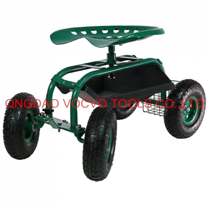 Sunnydaze Rolling Garden Cart Wheelbarrow with Steering Handle Image1
