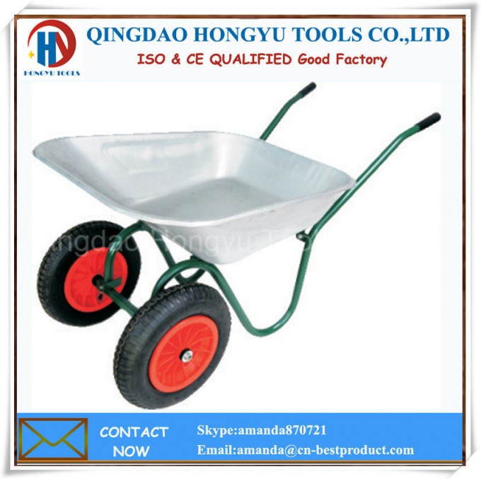 Double Wheels Wheel Barrow with Zinc Plated Metal Tray Image1