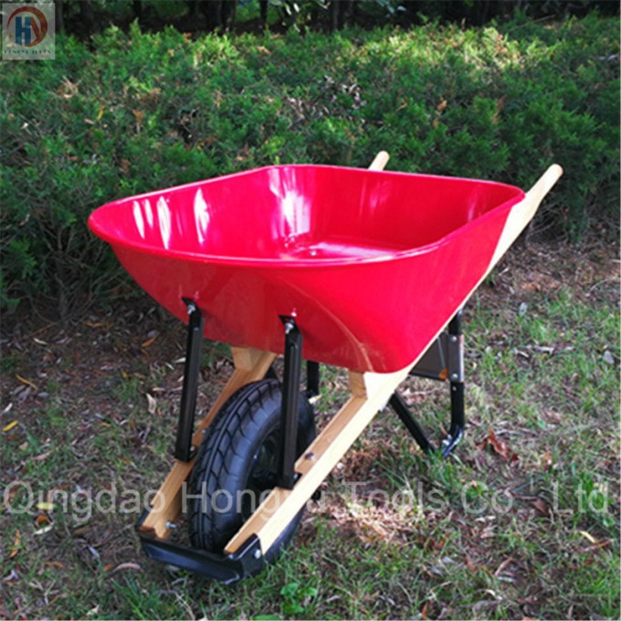 Metal Tray Wood Handle Wheel Barrow Image1