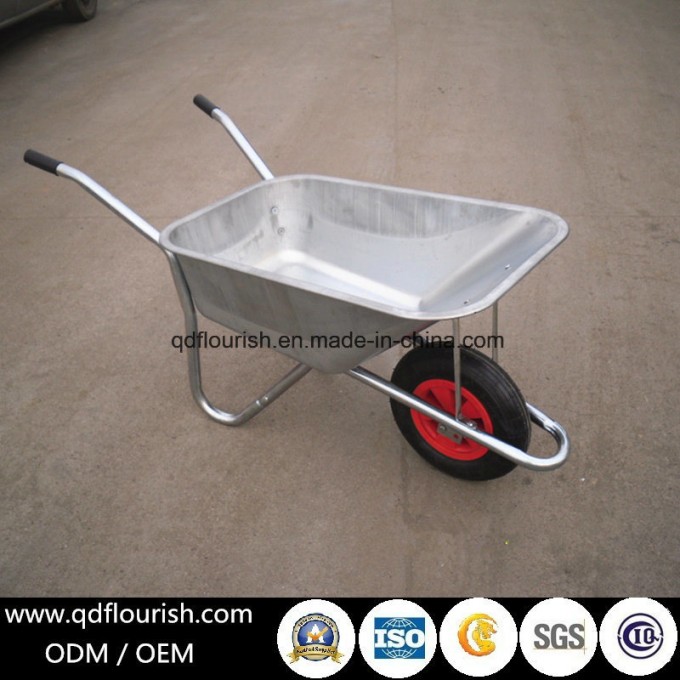 Zinc Plated Galvanized Wheelbarrow Rubber Wheel Barrow Cart Wb6419 Image1
