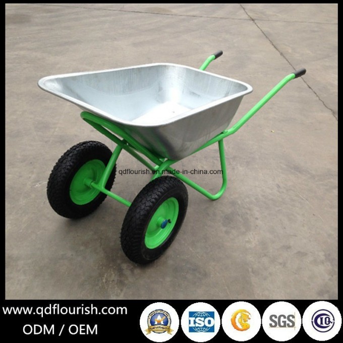 Zinc Plated Galvanized Wheelbarrow Two Wheeled Double Wheel Barrow Image1