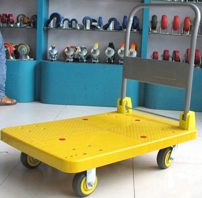 300kg Yellow Plastic Platform Hand Cart Noiseless Folding Trolley Image1