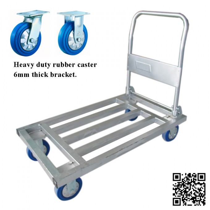 500kg Steel Tube Folding Hand Trolley with Blue Rubber Caster Image1