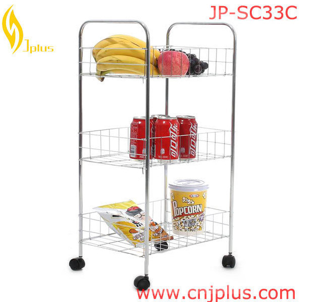 Jp-Sc33 3 Tiers White Painting Kitchen Trolley with Wheels Image1