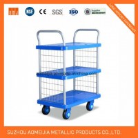 Metal Nestable Folding Warehouse Logistic Trolley 3 Tiers