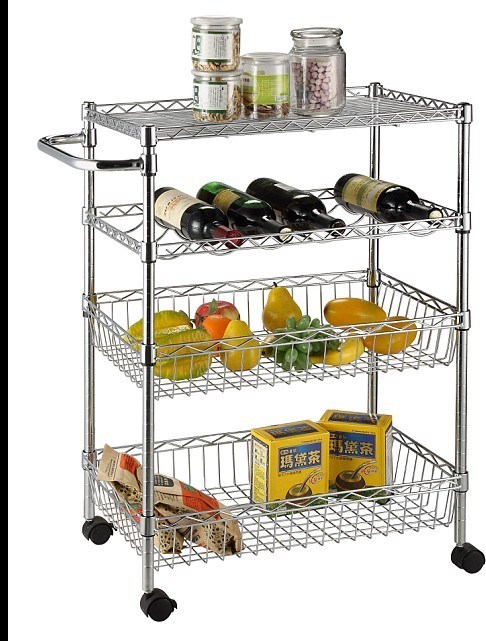 NSF Approved Household Storage Chrome Wire Shelving Kitchen Trolley Image1