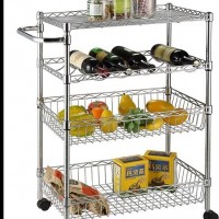 NSF Approved Household Storage Chrome Wire Shelving Kitchen Trolley