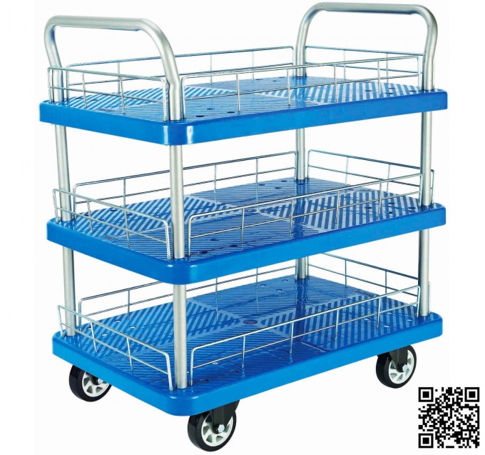150kg Triple Decker Plastic Platform Hand Trolley with Mesh Image1